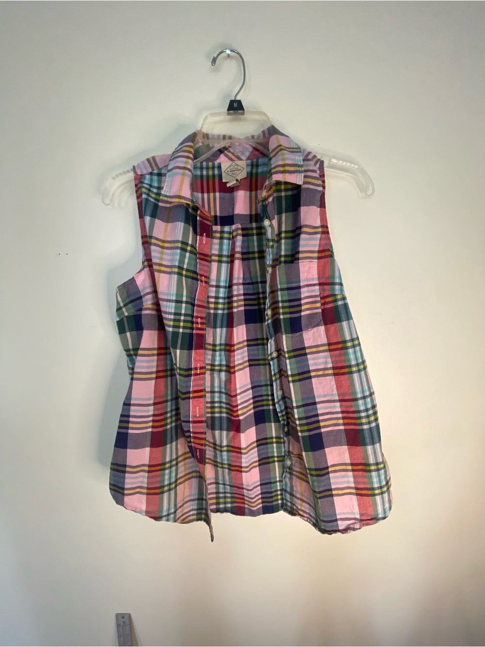 St. John's Bay Pink Plaid Sleeveless Button-Down Top
